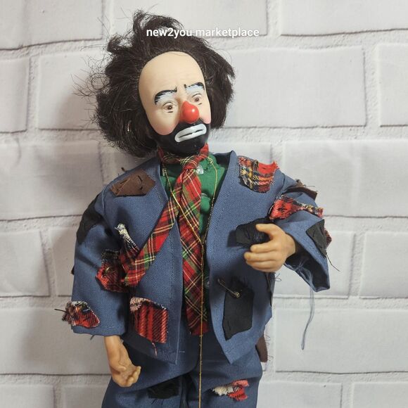 VINTAGE EMMETT KELLY CLOWN WEARY WILLIE WIND UP ANIMATED MUSICAL 13" DOLL w/ COA - Picture 4 of 9